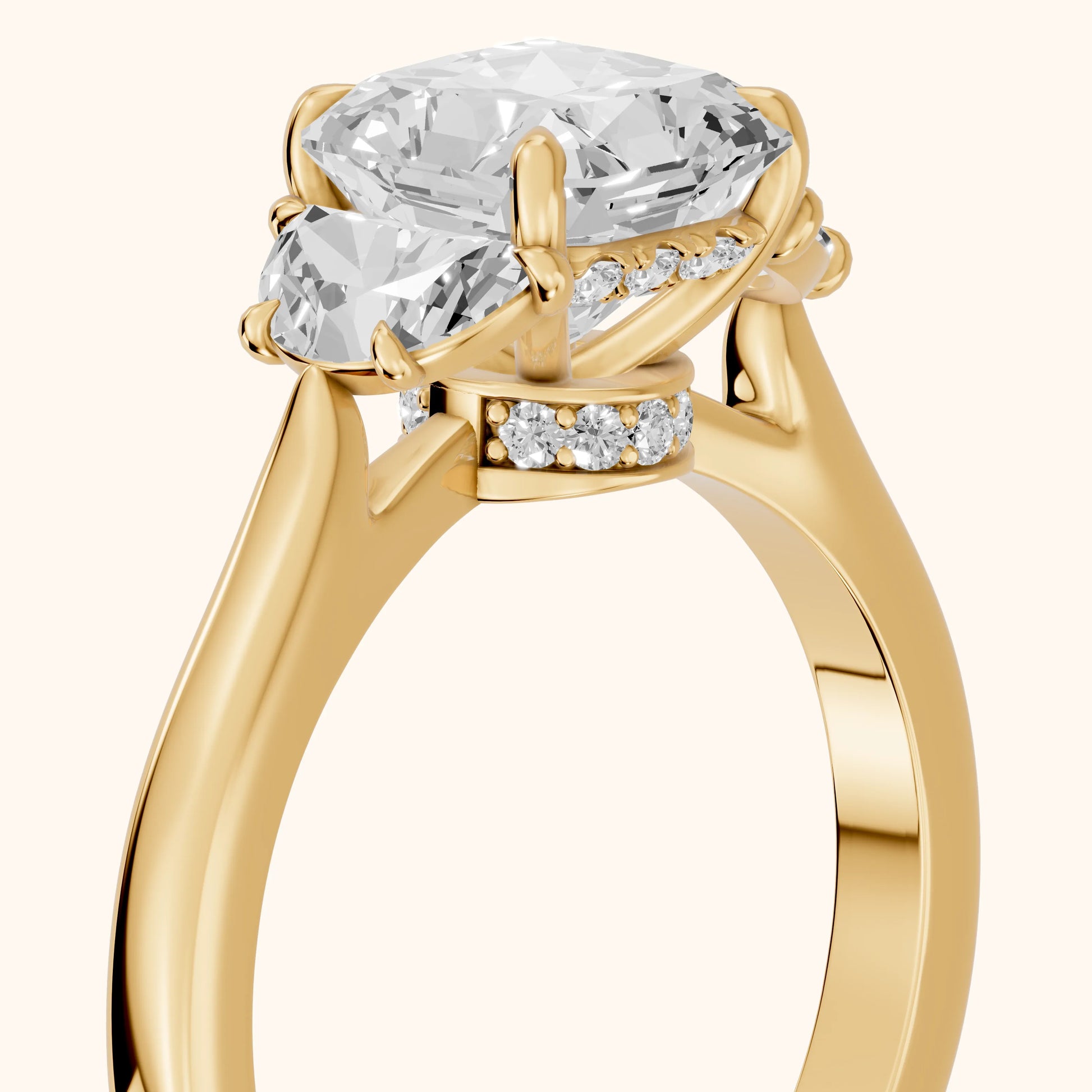 Romy Three-Stone Radiant Diamond Engagement Ring in Yellow Gold - slant-view.webp