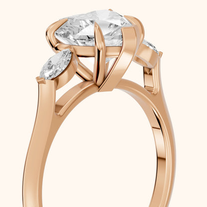 Lyra Three-Stone Heart Diamond Engagement Ring in Rose Gold - slant-view.webp