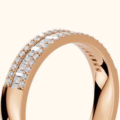 Caroline Channel Set Baguette & Round Diamond Anniversary Ring in Rose Gold - slant-view