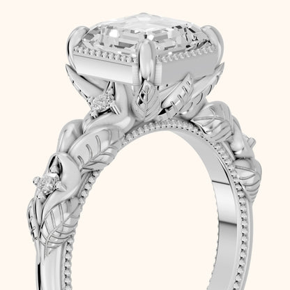 Pelham Vintage Leaf Asscher Diamond Engagement Ring in White Gold - slant-view.webp