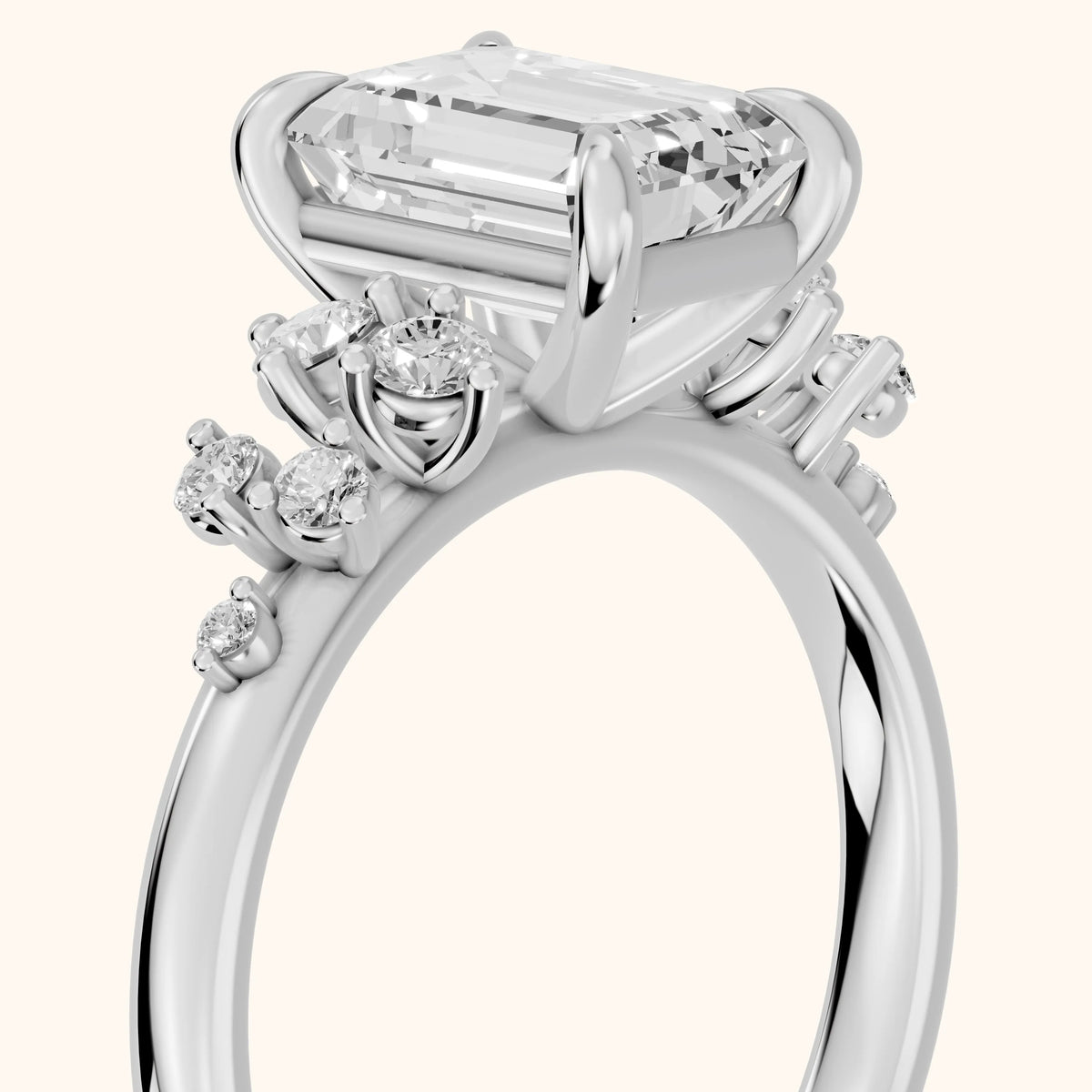 Mirabelle Cluster Emerald Diamond Engagement Ring in White Gold - slant-view.webp