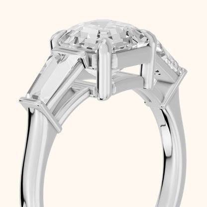 Layla Tapered Baguette Asscher Diamond Ring in Silver - slant-view.webp