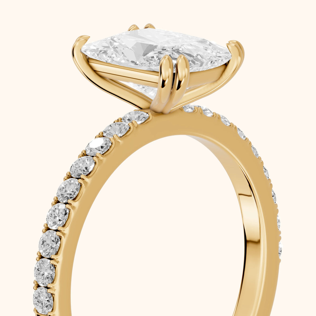 Luna Solitaire Pavé Radiant Diamond Engagement Ring in Yellow Gold - slant-view.webp
