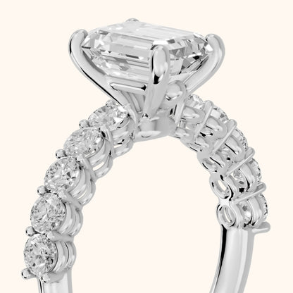 Sterling Statement Pavé Emerald Diamond Engagement Ring in Silver - slant-view.webp