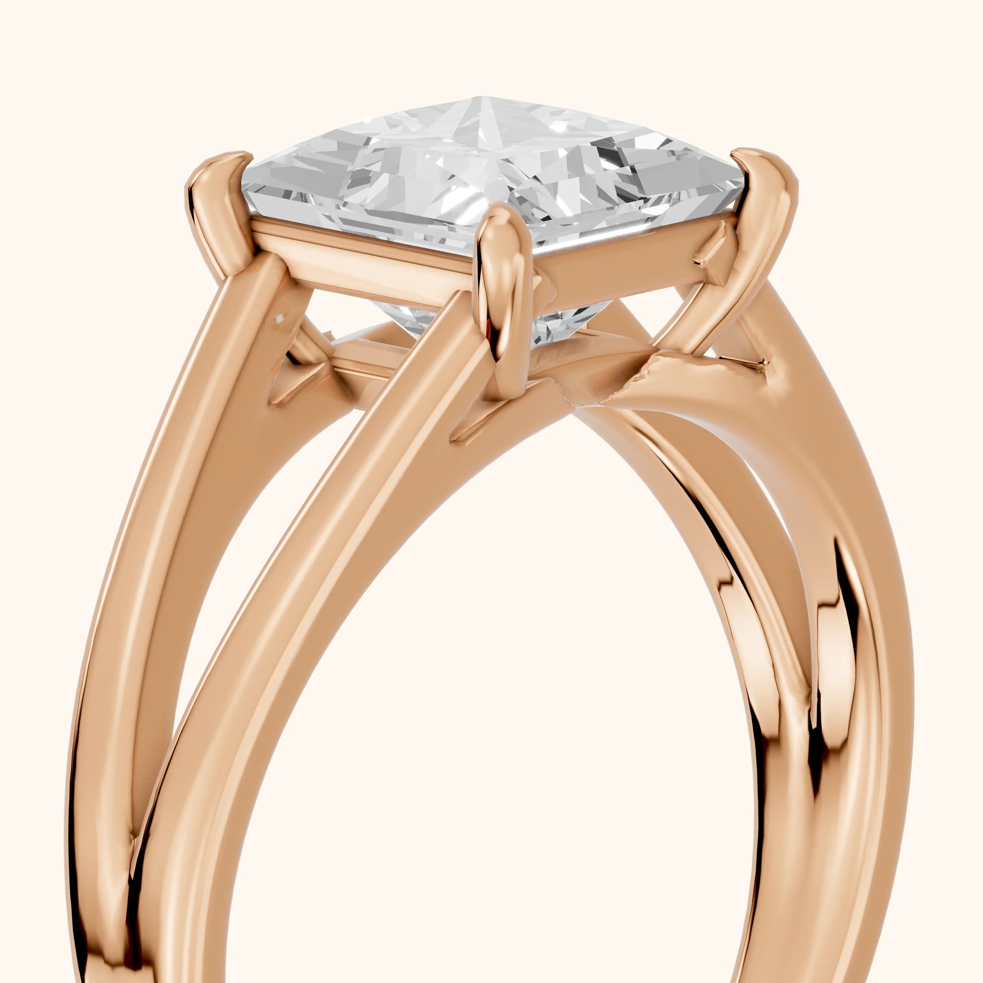 Giselle Solitaire Split Shank Princess Diamond Engagement Ring in Rose Gold - slant-view.webp