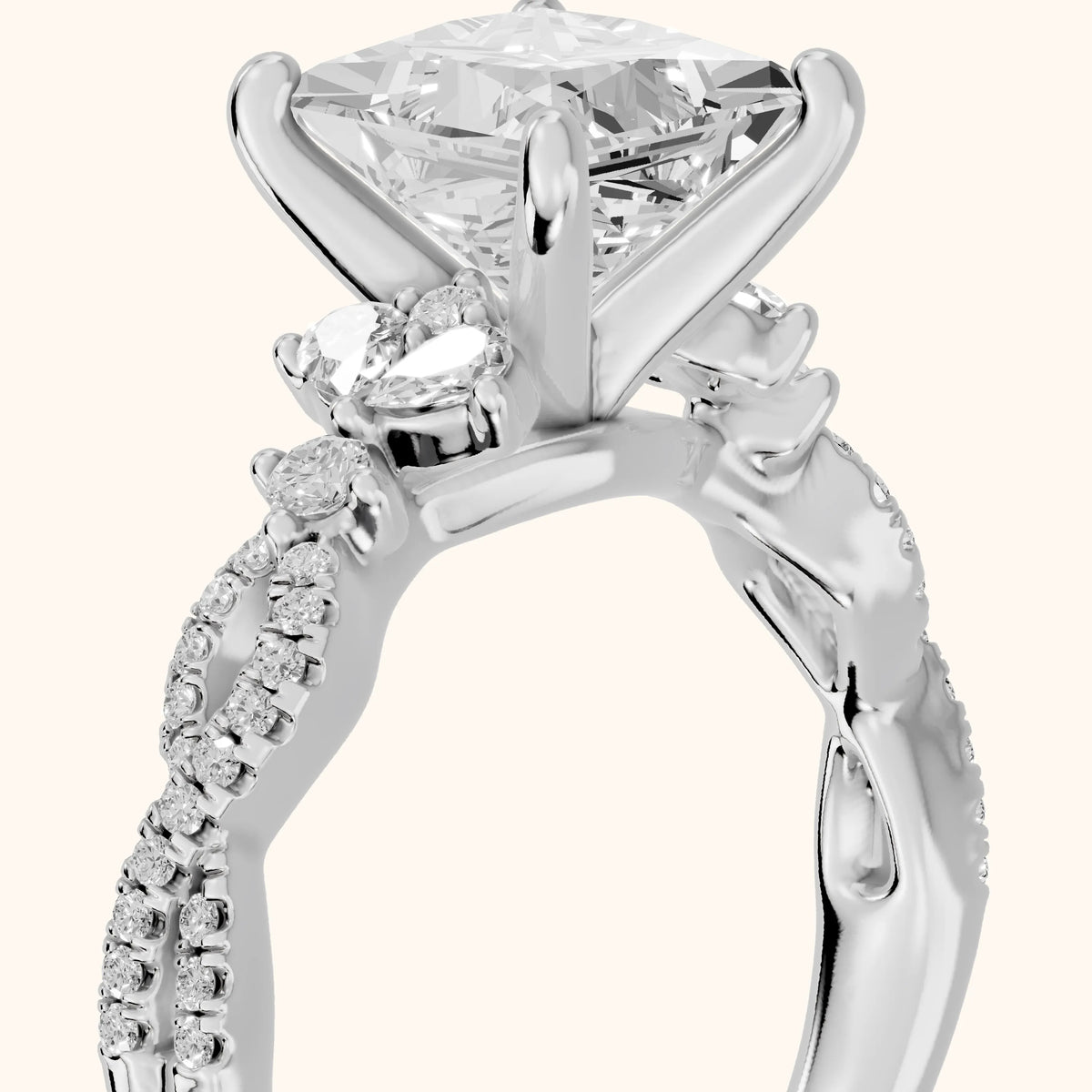Neva Infinity Twist Princess Diamond Engagement Ring in Silver - slant-view.webp