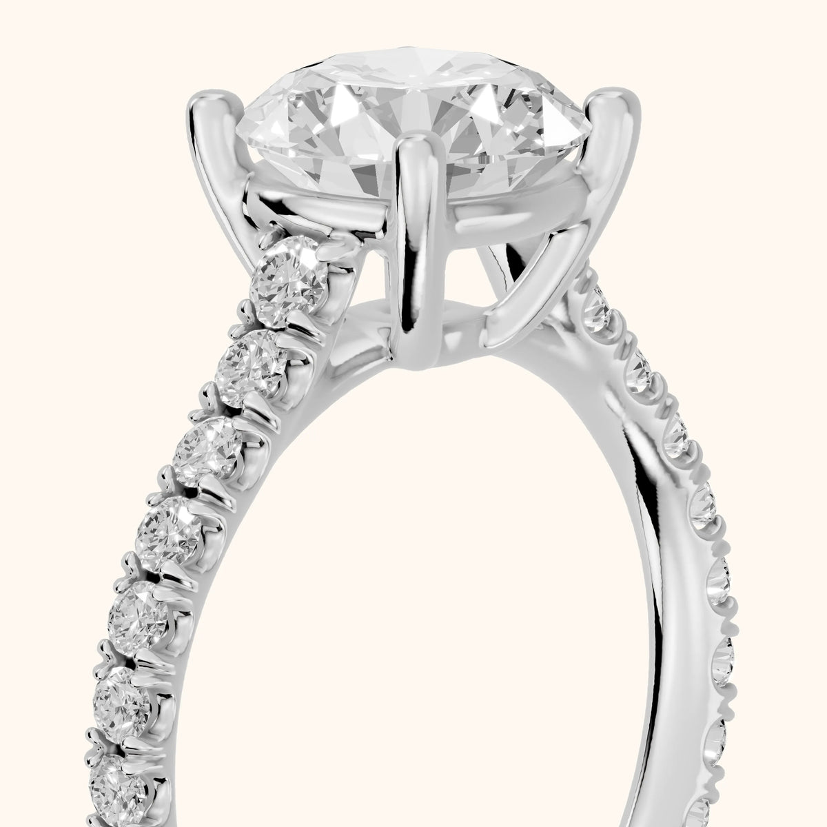 Una Cathedral Pavé Round Diamond Engagement Ring in Platinum - slant-view.webp