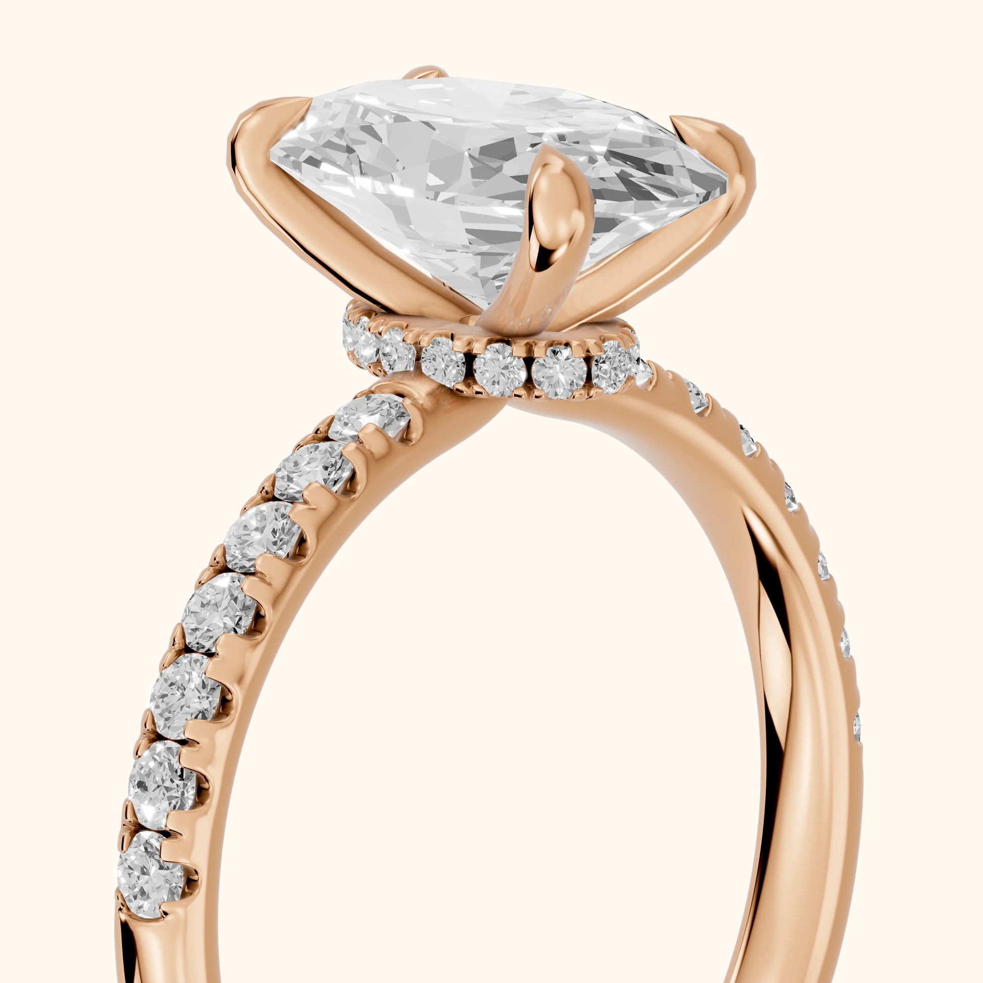 Maya Hidden Halo Pavé Oval Diamond Engagement Ring in Rose Gold - slant-view.webp
