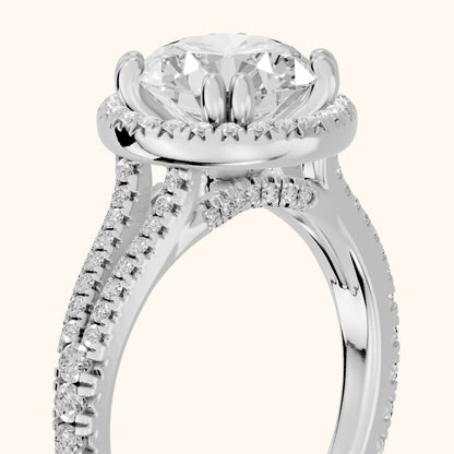 Dallas Halo Split Shank Round Diamond Engagement Ring in Silver - slant-view.webp