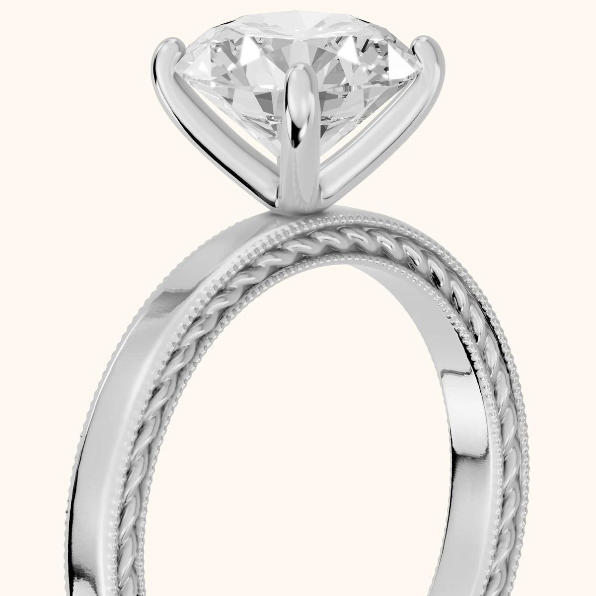 Kerry Engraved Solitaire Round Diamond Engagement Ring in Silver - slant-view.webp