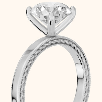 Kerry Engraved Solitaire Round Diamond Engagement Ring in Silver - slant-view.webp