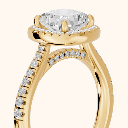 Pasco Halo Micropavé Cushion Diamond Engagement Ring in Yellow Gold - slant-view.webp