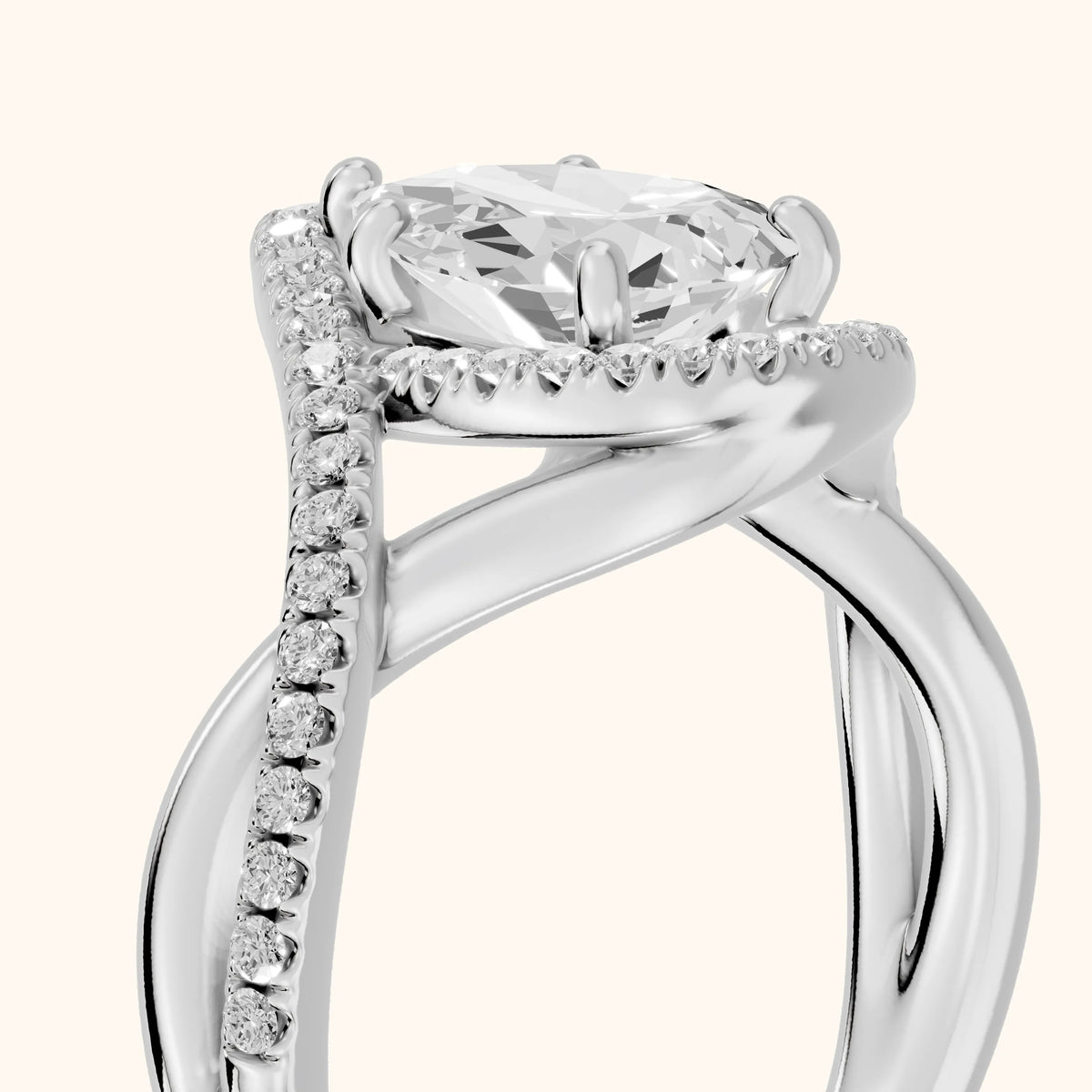 Dover Twist Halo Pear Diamond Engagement Ring in Silver - slant-view.webp