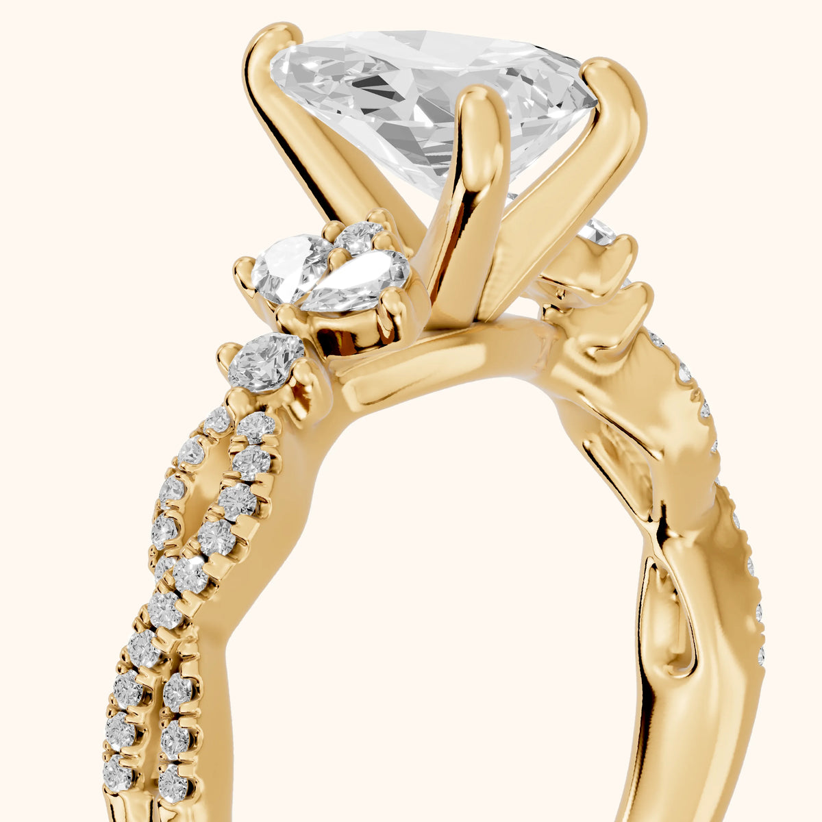 Neva Infinity Twist Pear Diamond Engagement Ring in Yellow Gold - slant-view.webp