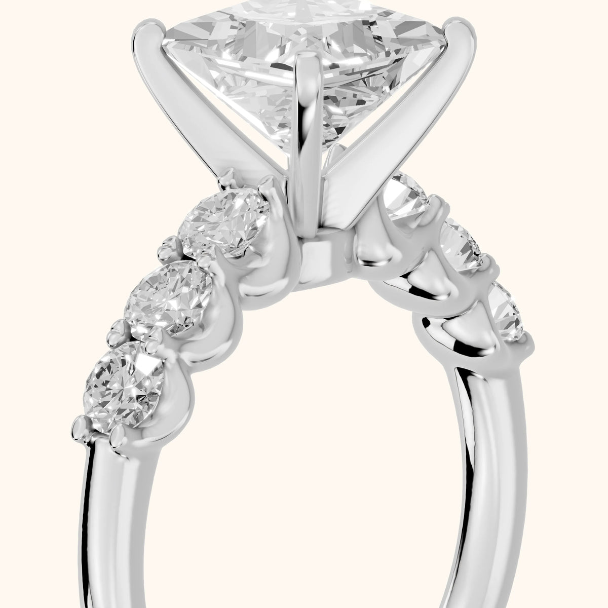 Lenora Scalloped Statement Princess Diamond Engagement Ring in Silver - slant-view.webp