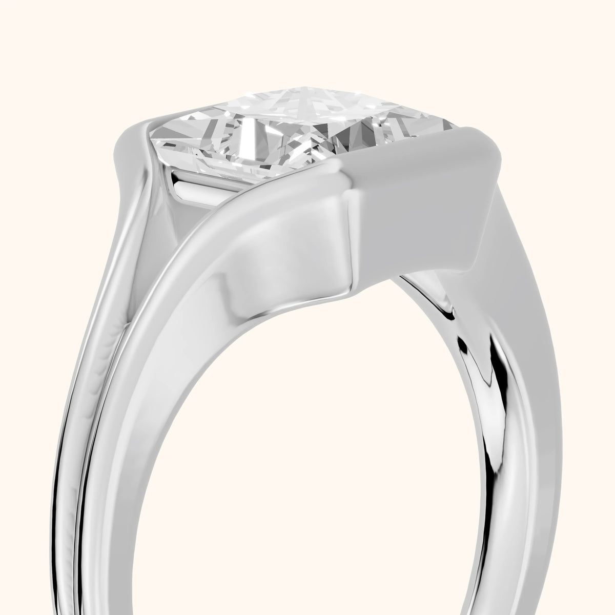 Windsor Half Bezel Solitaire Princess Diamond Engagement Ring in Silver - slant-view.webp