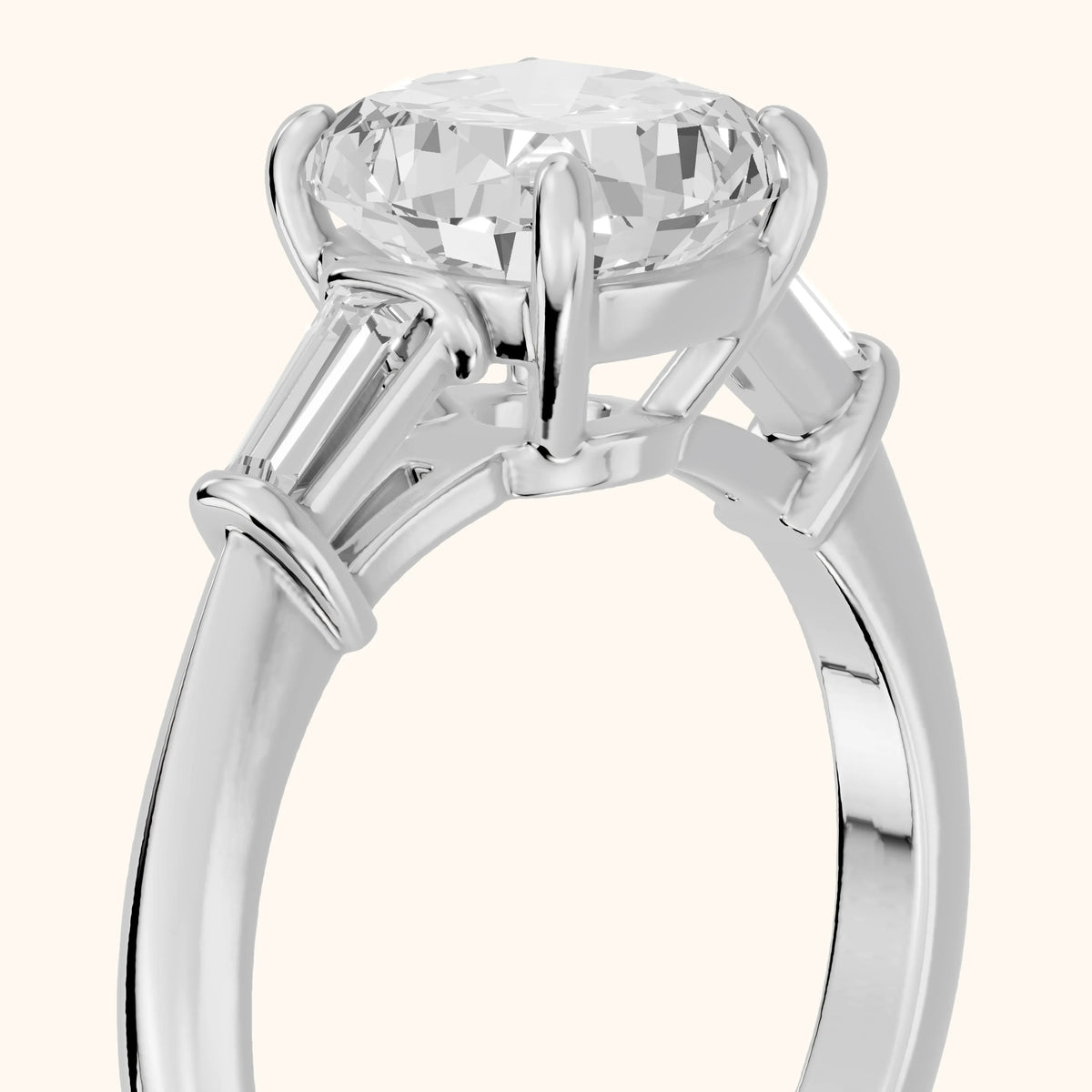 Abby Baguette Three-Stone Cushion Diamond Engagement Ring in Silver - slant-view.webp