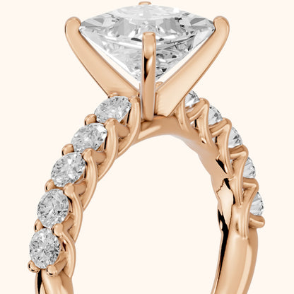 Heloise Statement Pavé Princess Diamond Engagement Ring in Rose Gold - slant-view.webp