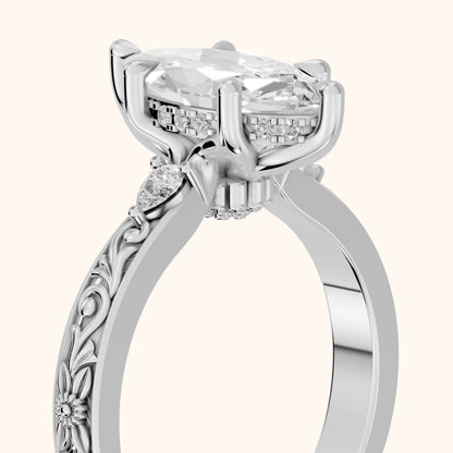 Siesta Three-Stone Engraved Marquise Diamond Engagement Ring in Silver - slant-view.webp