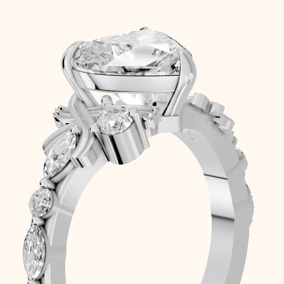 Lanai Marquise-Side Heart Diamond Engagement Ring in Silver - slant-view.webp