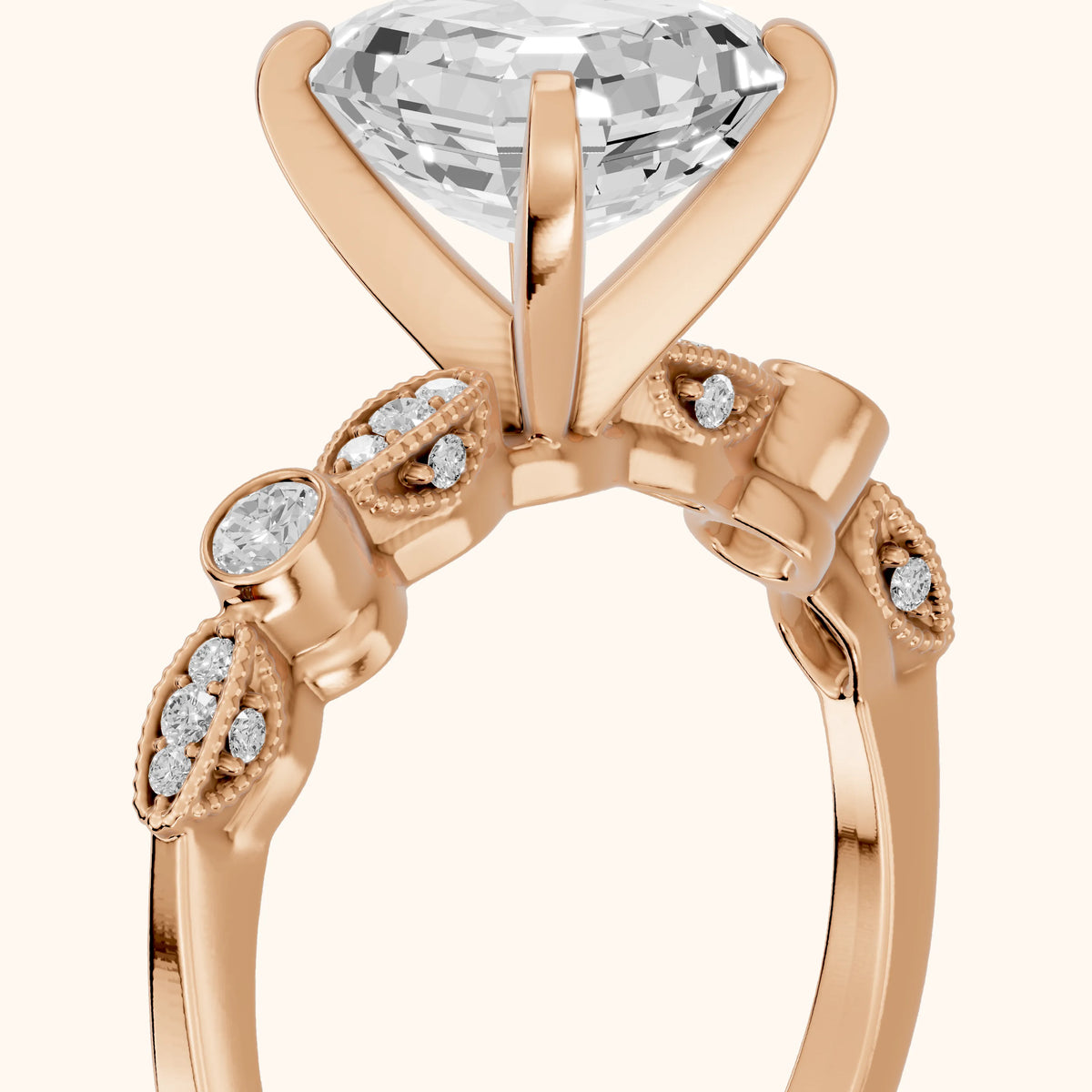Heidi Vintage Milgrain Asscher Diamond Engagement Ring in Rose Gold - slant-view.webp