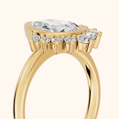 Dora Bezel Halo Pear Diamond Engagement Ring in Yellow Gold - slant-view.webp