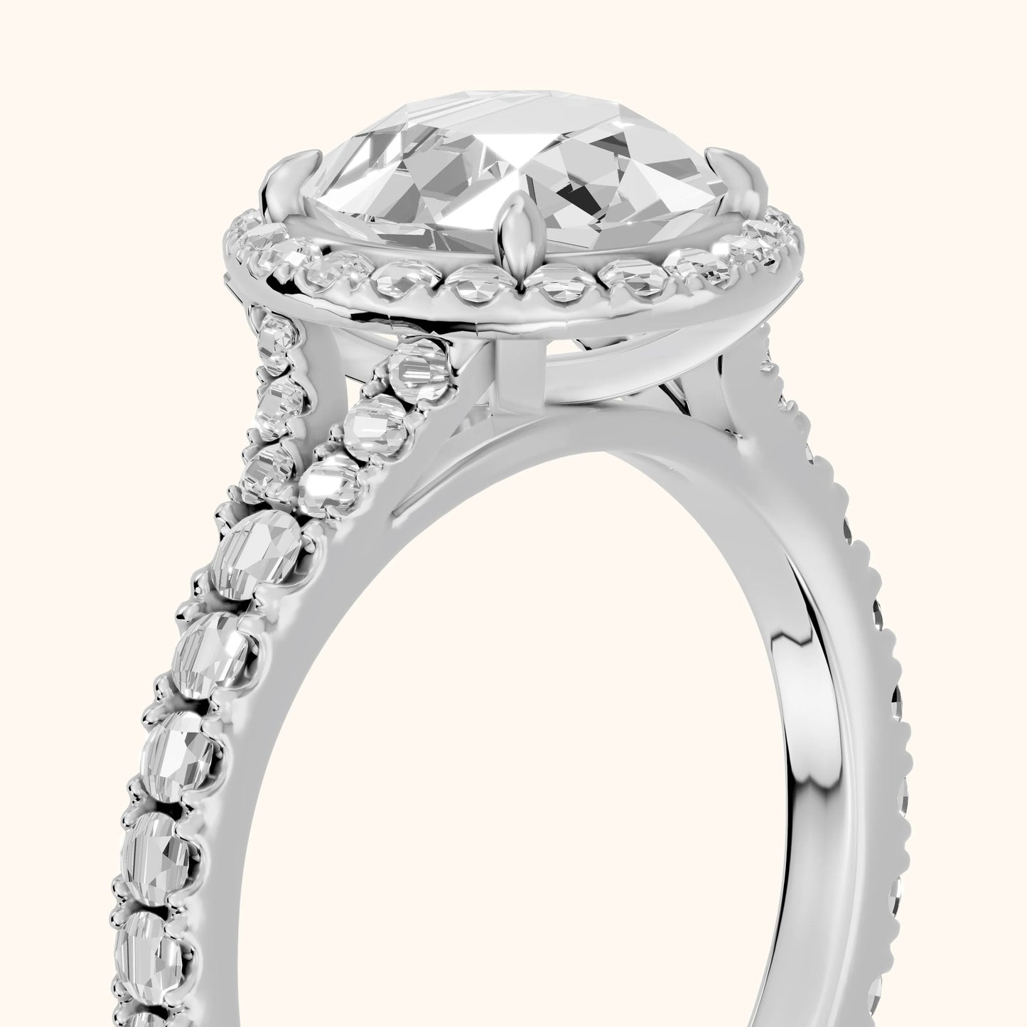 Bella Halo Pavé Round Diamond Engagement Ring in Platinum - slant-view.webp