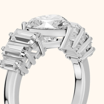 Mara Sidestone Baguette Accent Heart Diamond Engagement Ring in Platinum - slant-view.webp