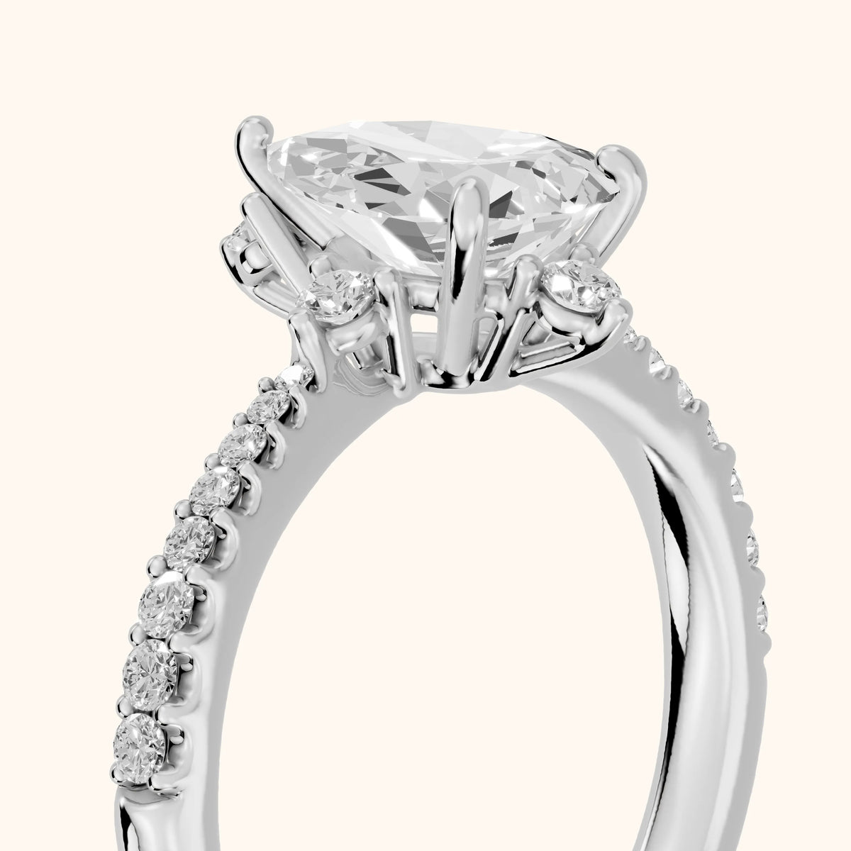 Jocelyn Crown Pavé Pear Diamond Engagement Ring in Silver - slant-view.webp