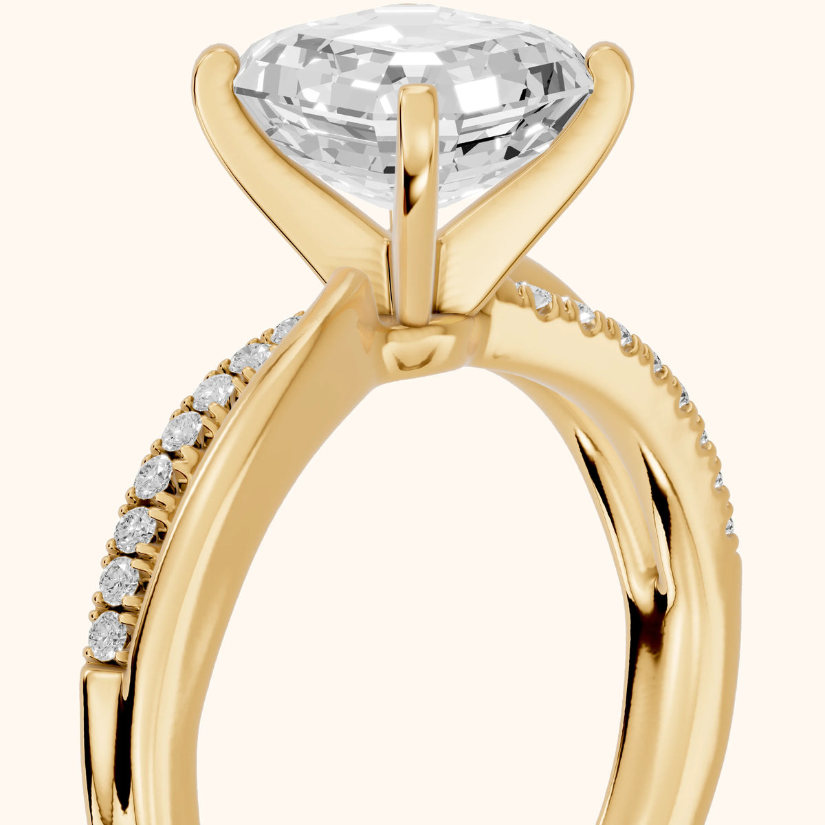 Alida Split Shank Pavé Asscher Diamond Engagement Ring in Yellow Gold - slant-view.webp