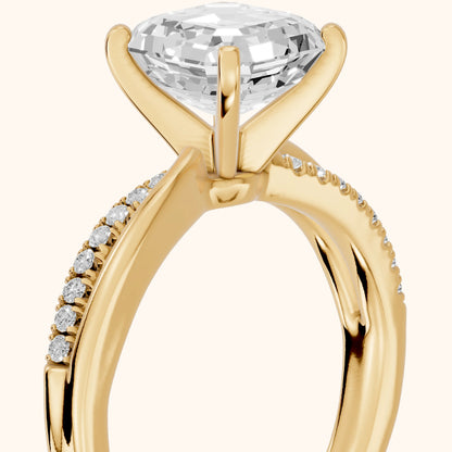 Alida Split Shank Pavé Asscher Diamond Engagement Ring in Yellow Gold - slant-view.webp