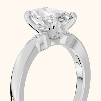 Annabelle Leaf Pavé Oval Diamond Engagement Ring in Silver - slant-view.webp