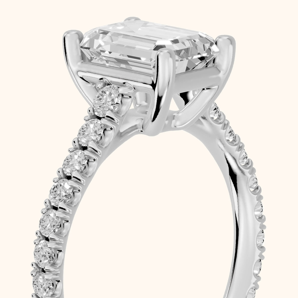 Una Cathedral Pavé Emerald Diamond Engagement Ring in White Gold - slant-view.webp