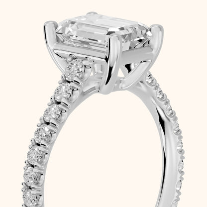 Una Cathedral Pavé Emerald Diamond Engagement Ring in White Gold - slant-view.webp