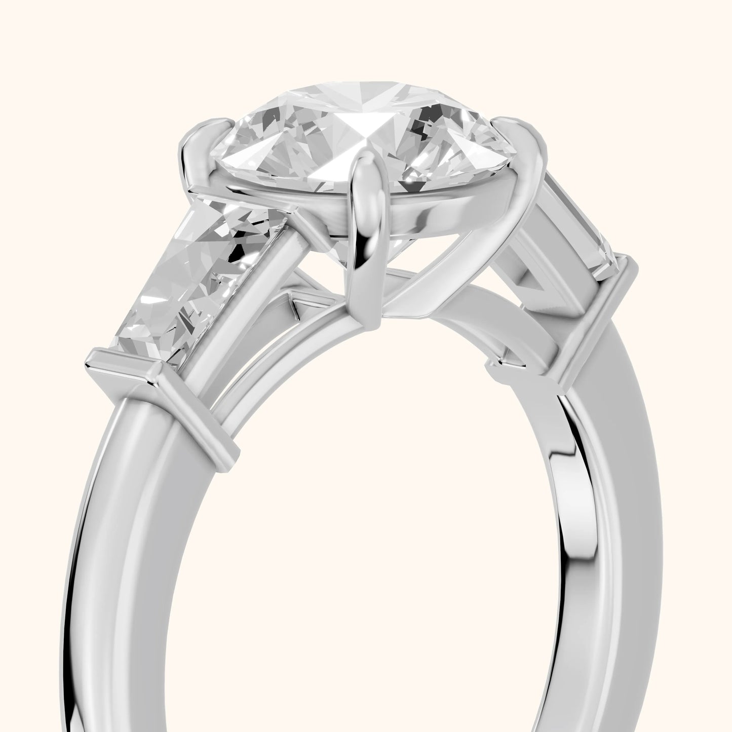 Zelda Tapered Baguette Round Diamond Engagement Ring in White Gold - slant-view.webp