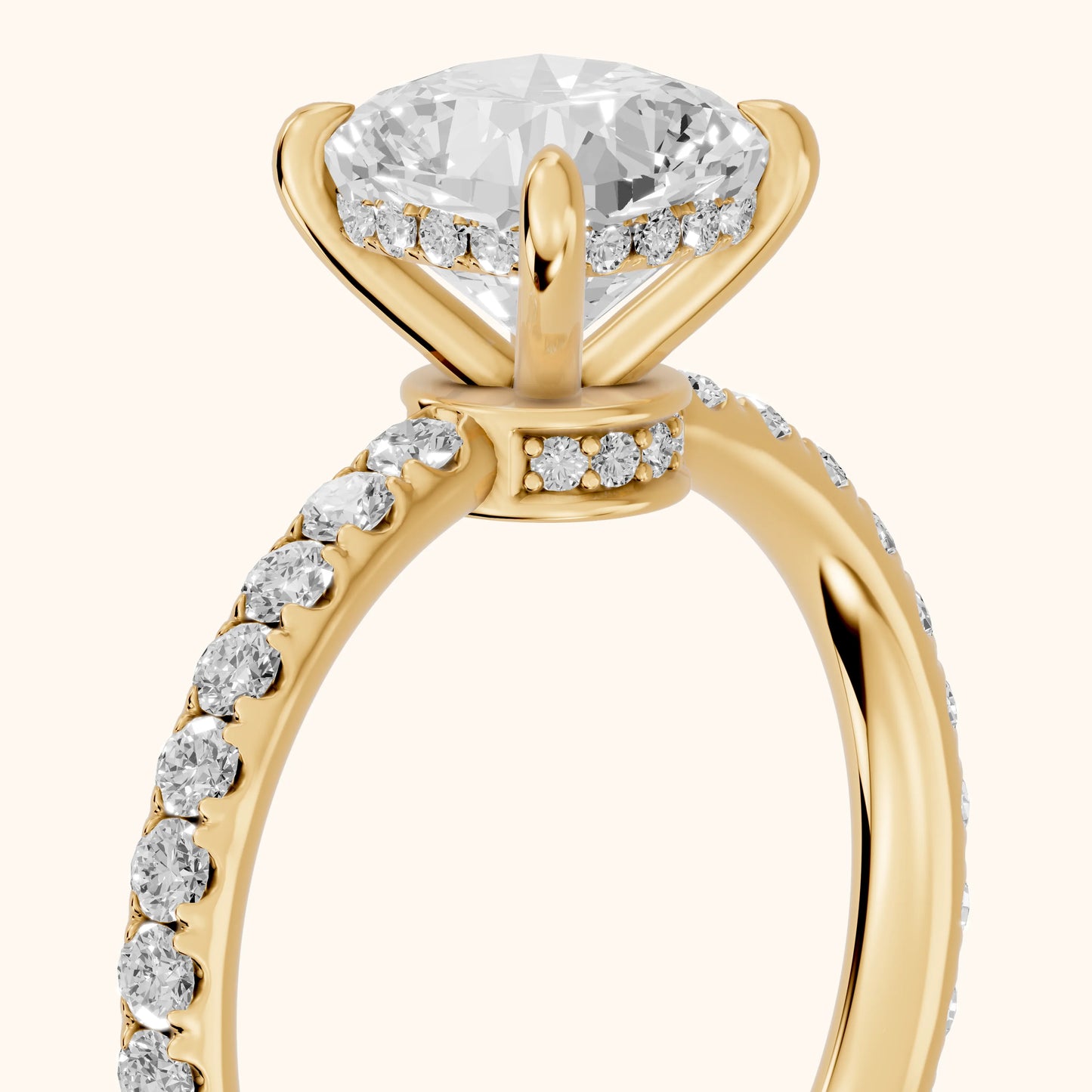 Thea Hidden Halo Pavé Cushion Diamond Engagement Ring in Yellow Gold - slant-view.webp