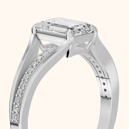 Lucinda Split Shank Emerald Diamond Engagement Ring in Silver - slant-view.webp