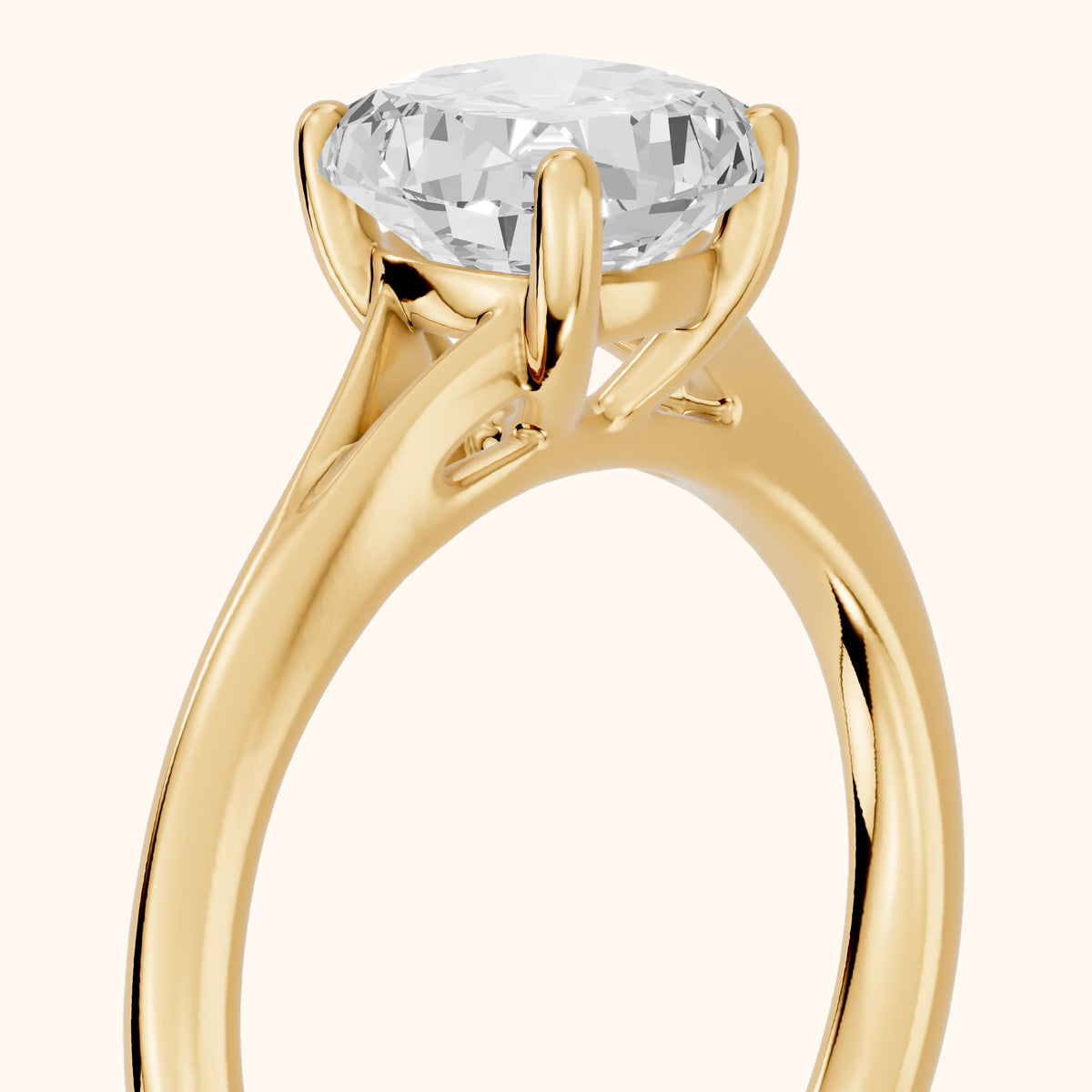 Melanie Solitaire Split Shank Cushion Diamond Engagement Ring in Yellow Gold - slant-view.webp