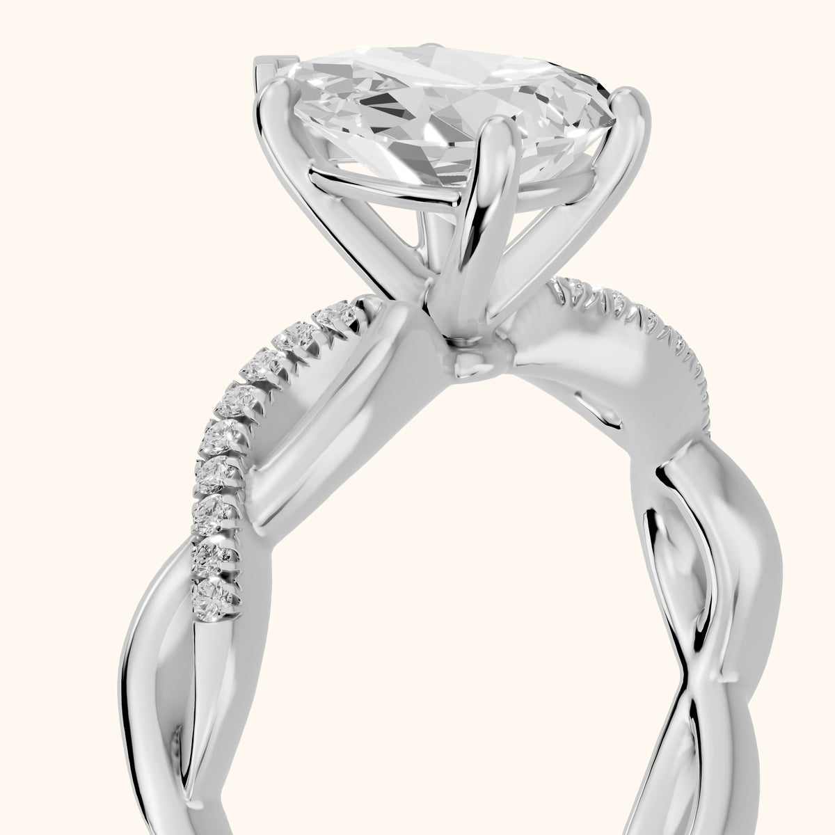 Carys Twist Pavé Pear Diamond Engagement Ring in Silver - slant-view.webp