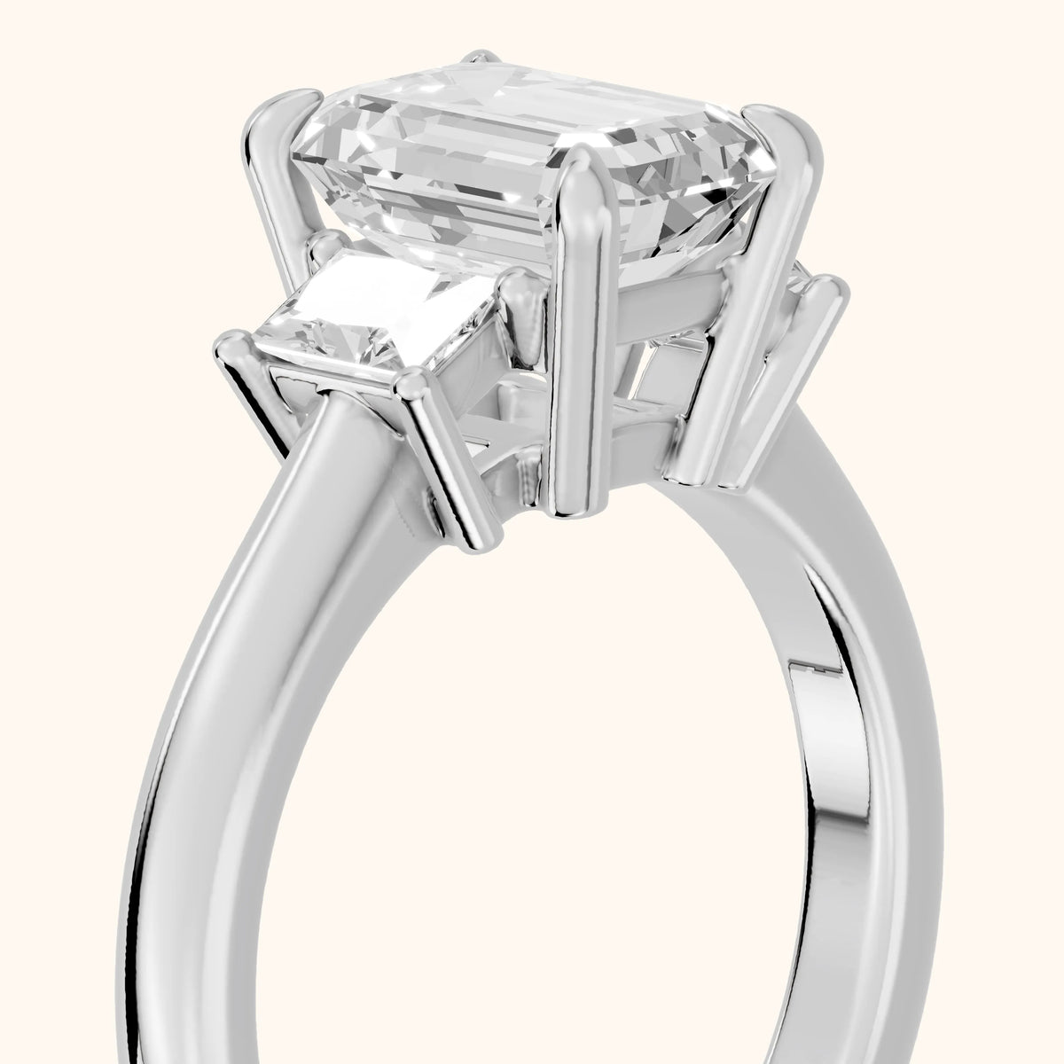 Cosette Statement Three-Stone Emerald Diamond Engagement Ring in Silver - slant-view.webp