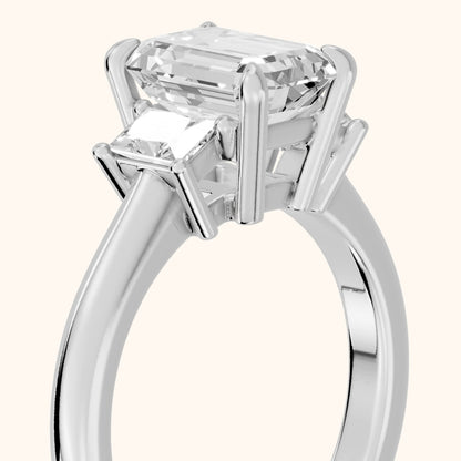 Cosette Statement Three-Stone Emerald Diamond Engagement Ring in Silver - slant-view.webp