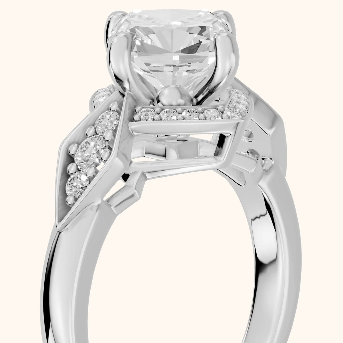 Lisa Deco Halo Cushion Diamond Engagement Ring in Silver - slant-view.webp