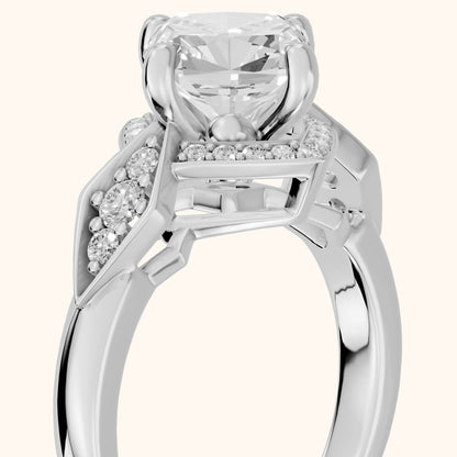Lisa Deco Halo Cushion Diamond Engagement Ring in Silver - slant-view.webp