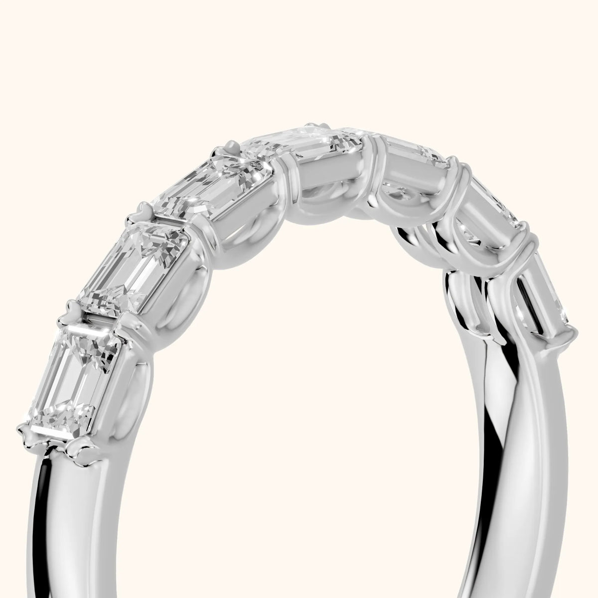 Margot Shared Prong Emerald Diamond Half Eternity Band in Silver - slant-view