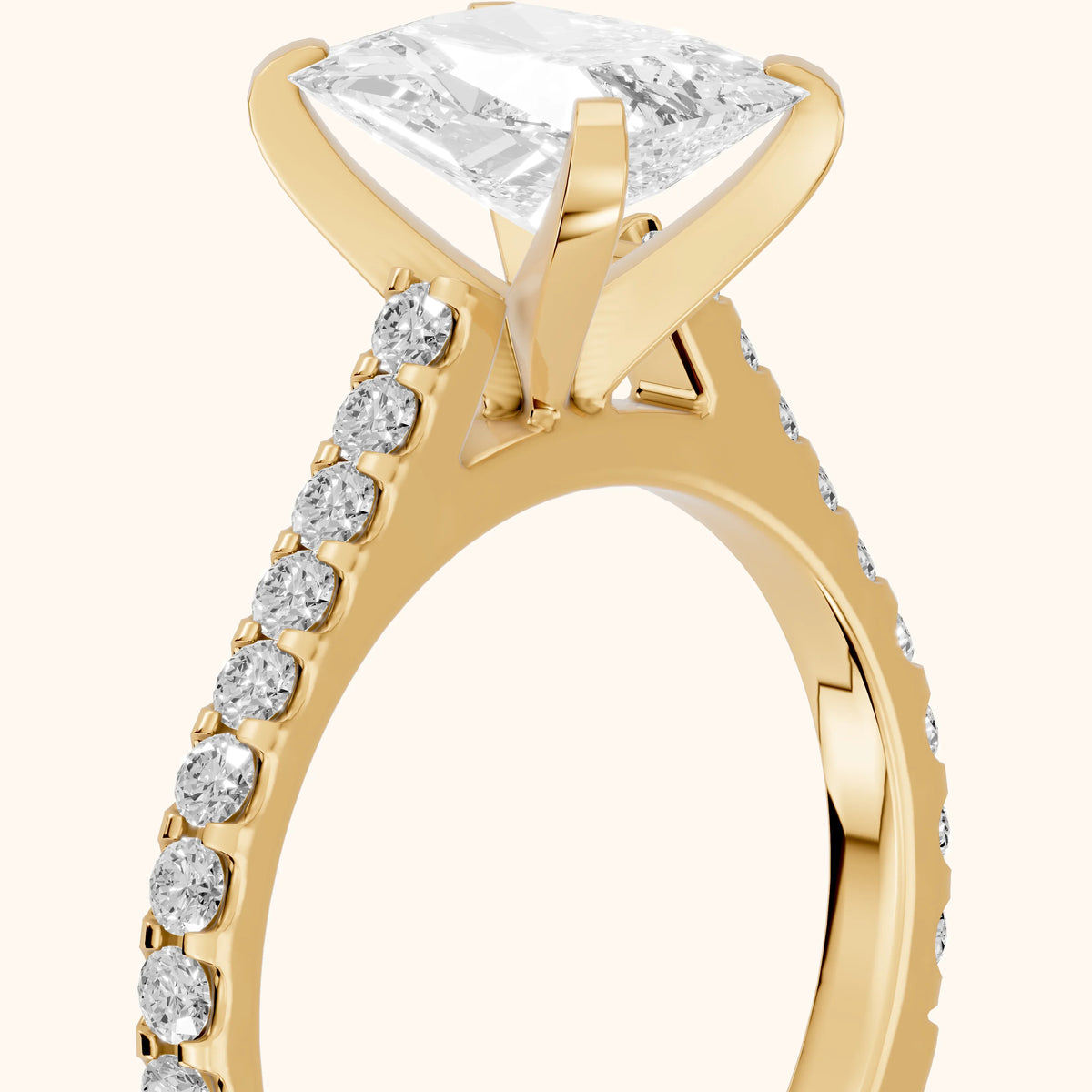 Elsa Cathedral Pavé Radiant Diamond Engagement Ring in Yellow Gold - slant-view.webp