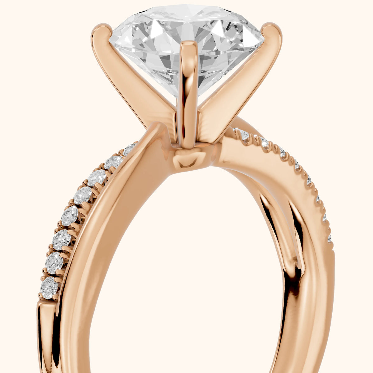 Alida Split Shank Pavé Round Diamond Engagement Ring in Rose Gold - slant-view.webp
