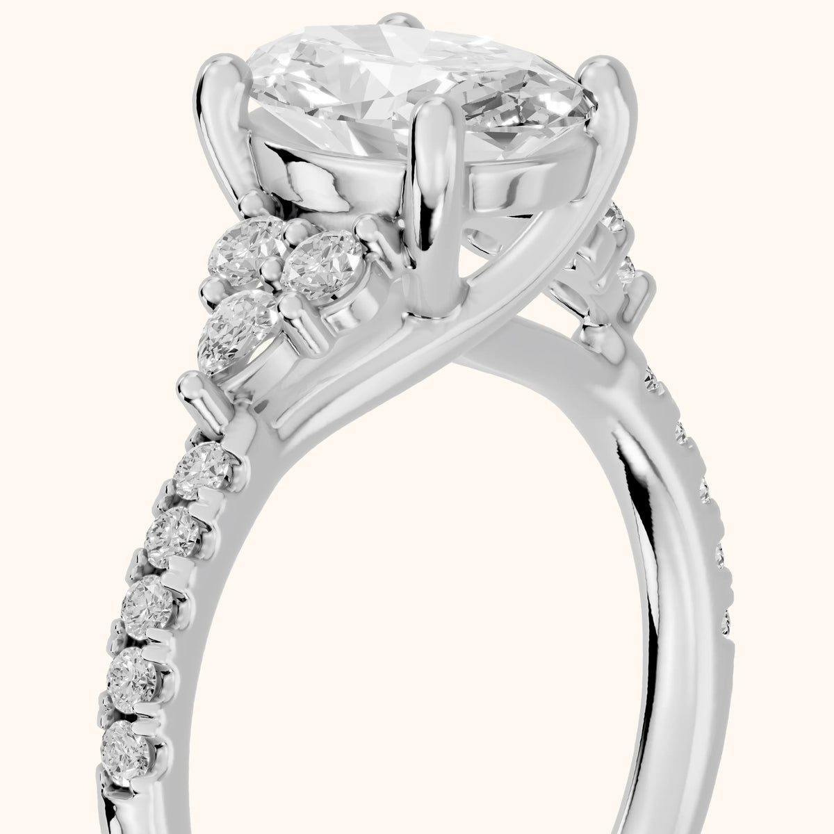Alta Pavé Cluster Oval Diamond Engagement Ring in Platinum - slant-view.webp