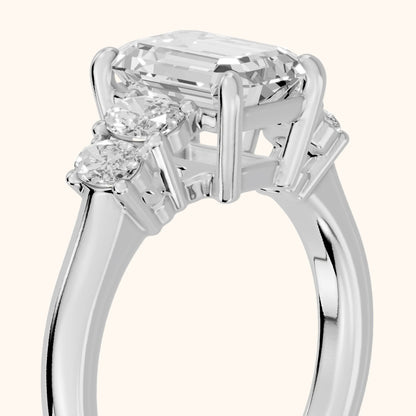 Kirsten Graduated Five-Stone Emerald Diamond Engagement Ring in White Gold - slant-view.webp