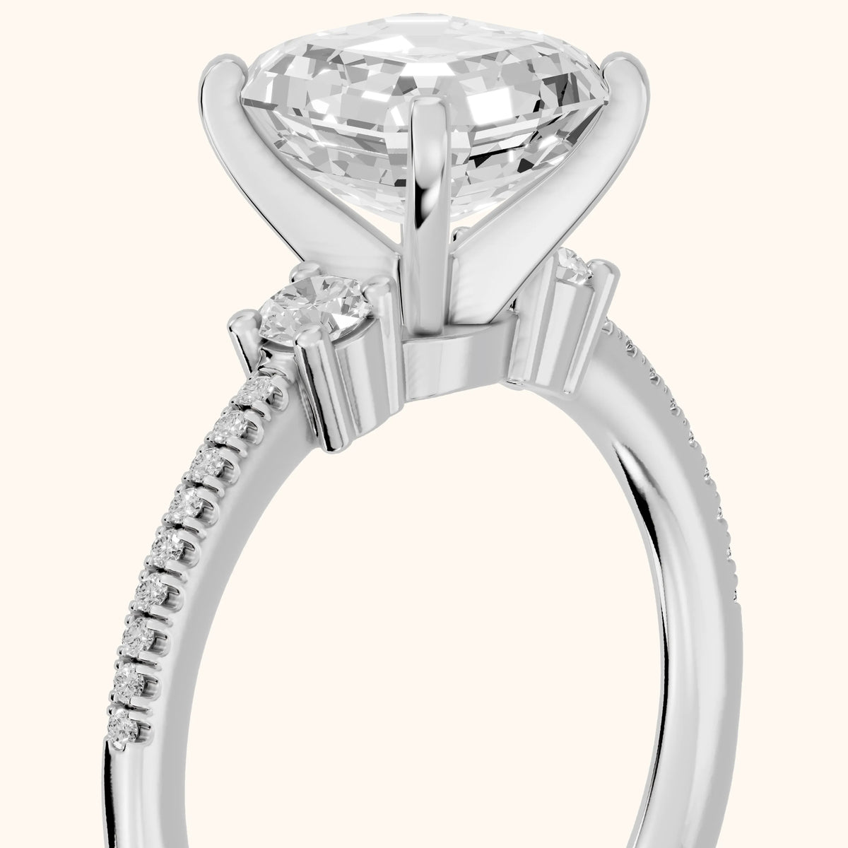 Nerissa Three-Stone Micropavé Asscher Diamond Engagement Ring in White Gold - slant-view.webp