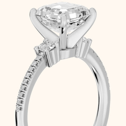 Nerissa Three-Stone Micropavé Asscher Diamond Engagement Ring in White Gold - slant-view.webp